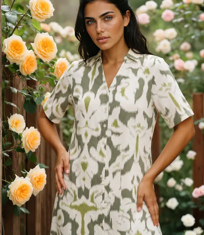 MI PIACE MI PIACE Travel Fabric Dress Ikat Ornaments Print 202807 Olive