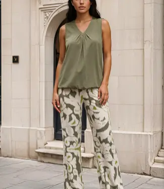 MI PIACE MI PIACE Travel Fabric Trousers Summer Ornaments Print 202136 Olive Ikat