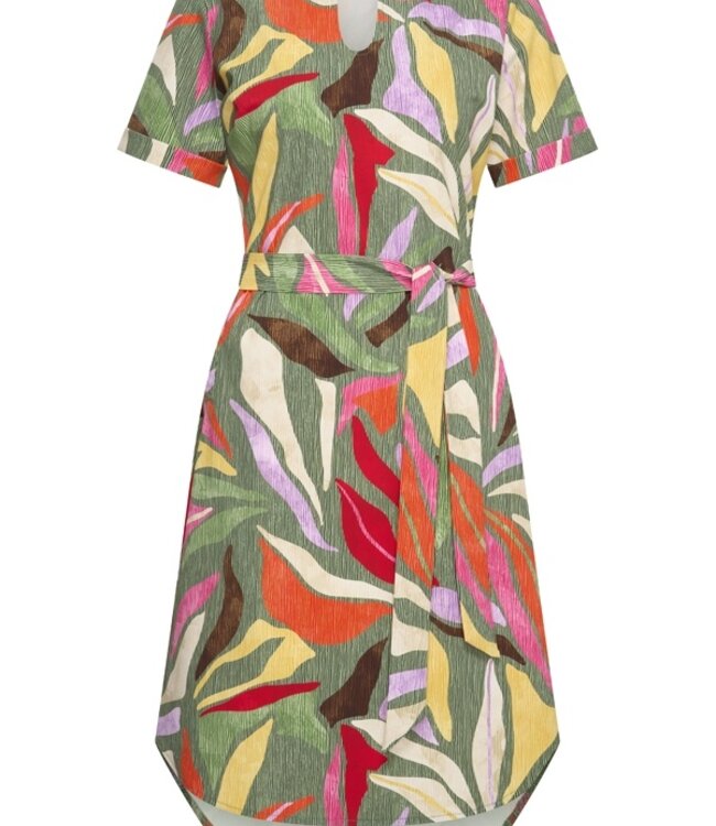 MI PIACE Travel Jurk Caftan Neck Summer Leaf Dance Print 202245 Olive