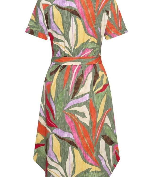 MI PIACE Travel Jurk Caftan Neck Summer Leaf Dance Print 202245 Olive