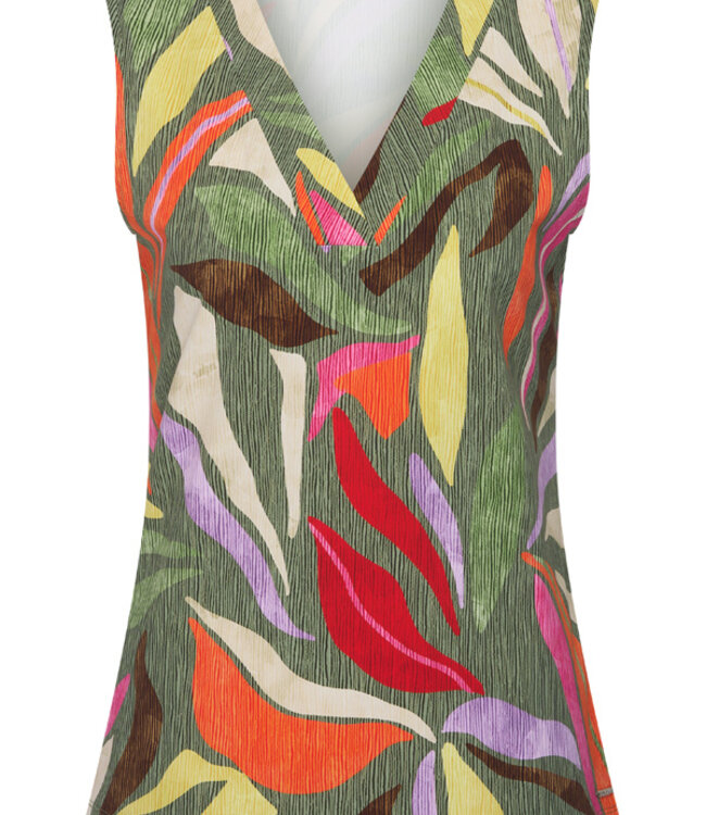 MI PIACE Travel Top Mouwloos Summer Leaf Dance Print 202425 Olive