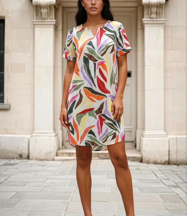 MI PIACE Travel Jurk Caftan Neck Summer Leaf Dance Print 202245 Kit