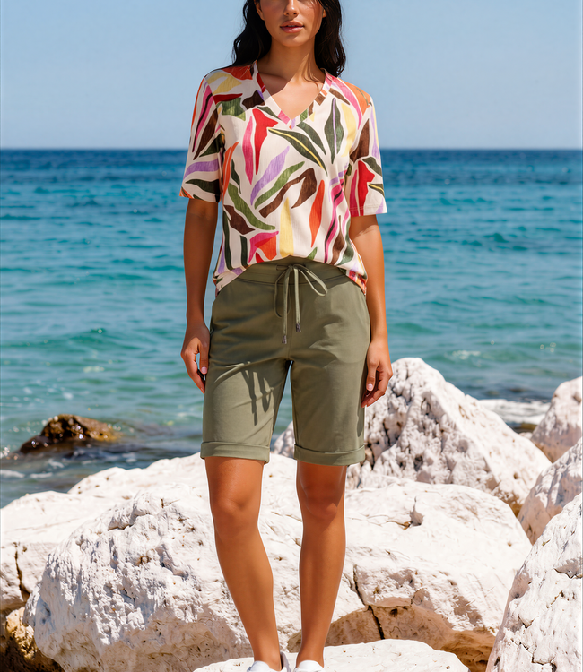 MI PIACE T-shirt V-hals Summer Leaf Dance Print 202271 Kit