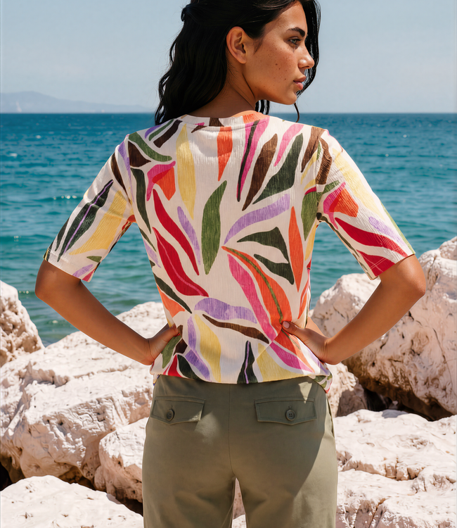 MI PIACE T-shirt V-hals Summer Leaf Dance Print 202271 Kit