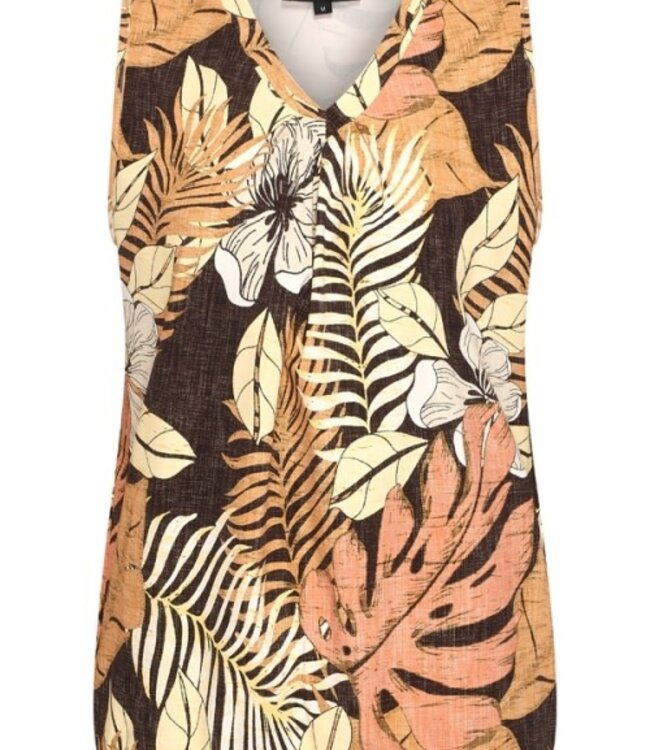 MI PIACE Travel Top V Neck Pleated Botanical Print 202814 Espresso