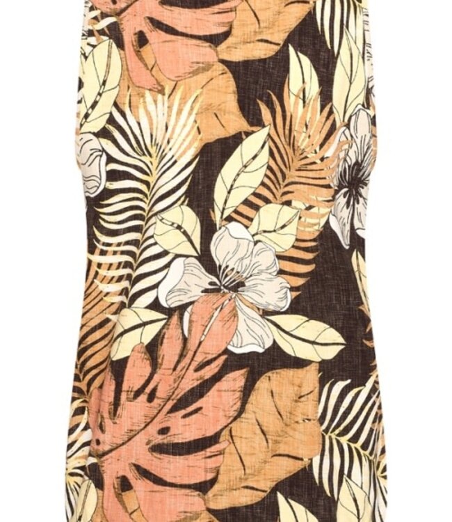 MI PIACE Travel Top V Neck Pleated Botanical Print 202814 Espresso