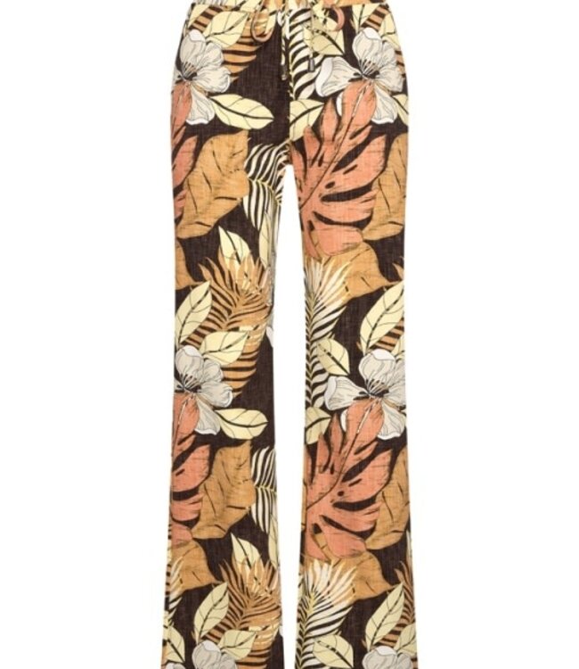 MI PIACE Travel Broek Straight Botanical Print Espresso 202089