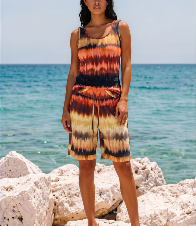 MI PIACE Travel Short Ikat Stripe Print 202423 Espresso
