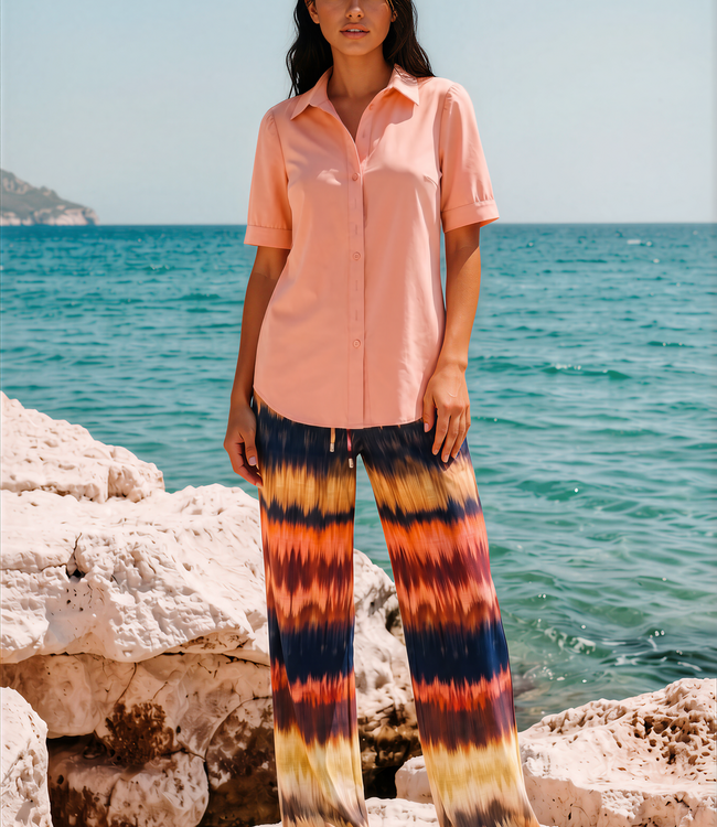 MI PIACE Travel Broek Wijde Ikat Stripe Print 202433 Espresso
