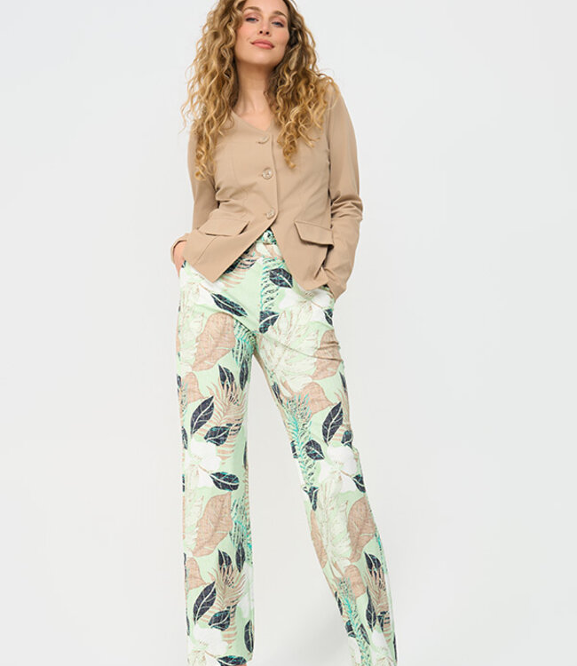 MI PIACE Travel Broek Straight Botanical Print 202089 Pistachio