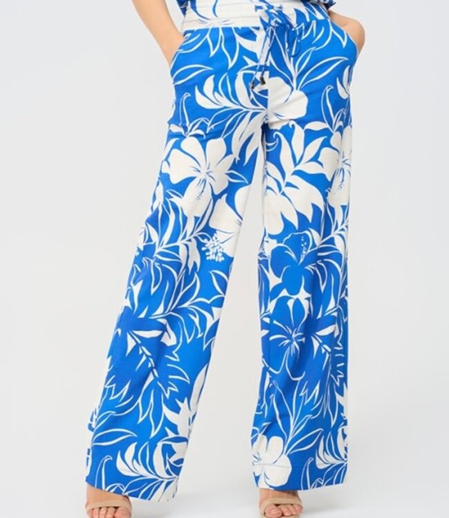 MI PIACE Travel Broek Straight Tropical Hibiscus Print 202433 Nautic Blue