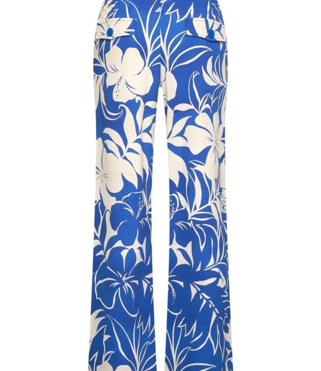 MI PIACE Travel Broek Straight Tropical Hibiscus Print 202433 Nautic Blue