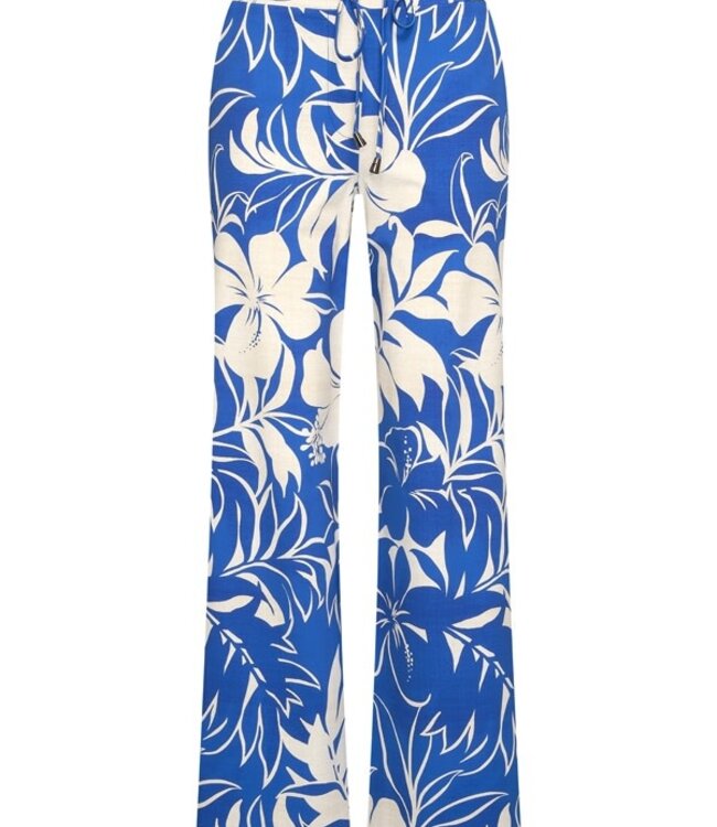MI PIACE Travel Broek Straight Tropical Hibiscus Print 202433 Nautic Blue