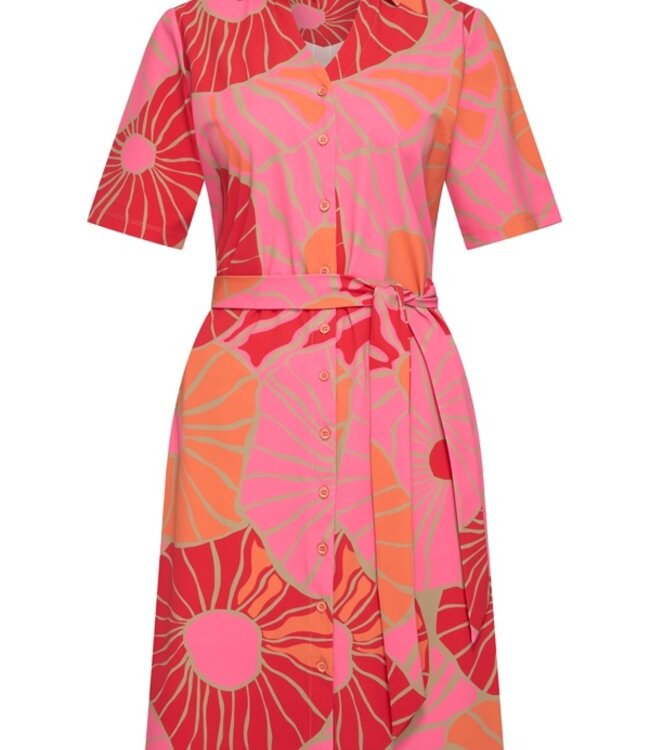 MI PIACE Travel Jurk V Neck Desert Anemone Print 202807 Coral