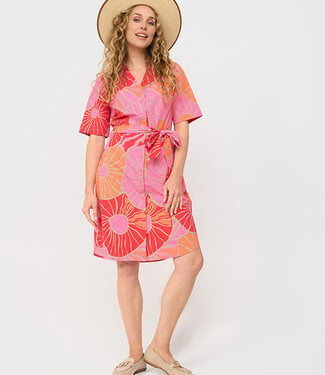 MI PIACE Travel Jurk V Neck Desert Anemone Print 202807 Coral
