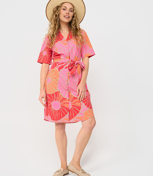 MI PIACE Travel Jurk V Neck Desert Anemone Print 202807 Coral
