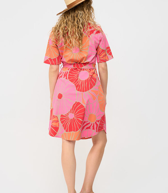 MI PIACE Travel Jurk V Neck Desert Anemone Print 202807 Coral