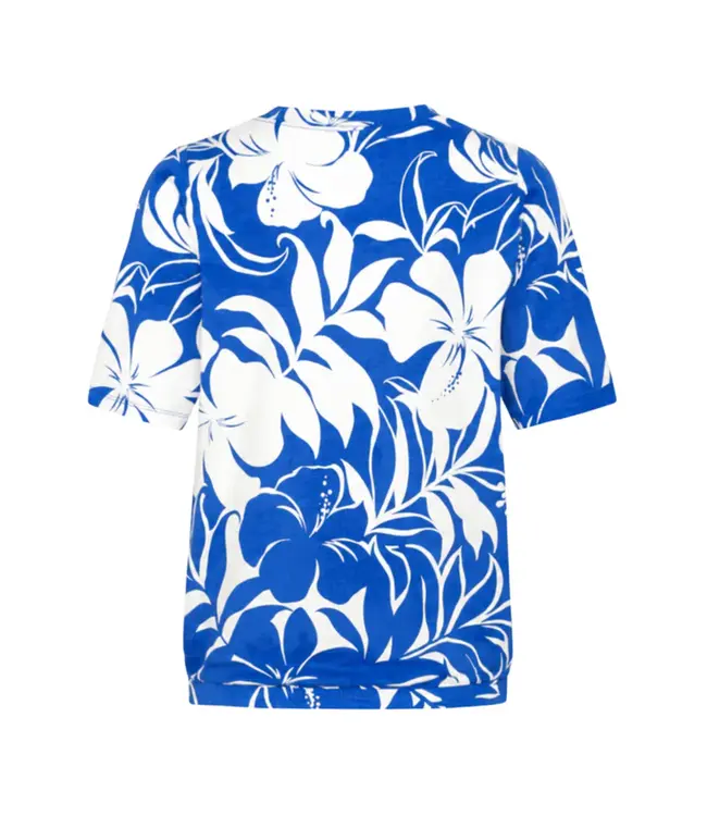 MI PIACE Travel Top Pleated Tropical Hibiscus Print 202815 Nautic Blue