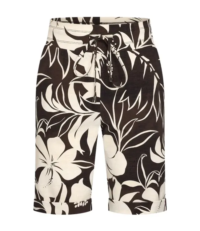 MI PIACE Travel Broek Straight Tropical Hibiscus Print 202433 Espresso