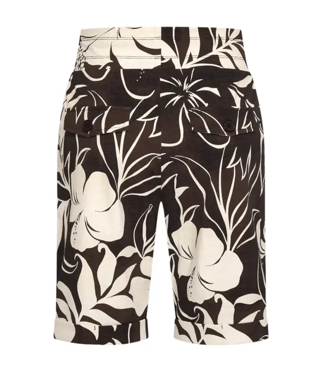 MI PIACE Travel Broek Straight Tropical Hibiscus Print 202433 Espresso