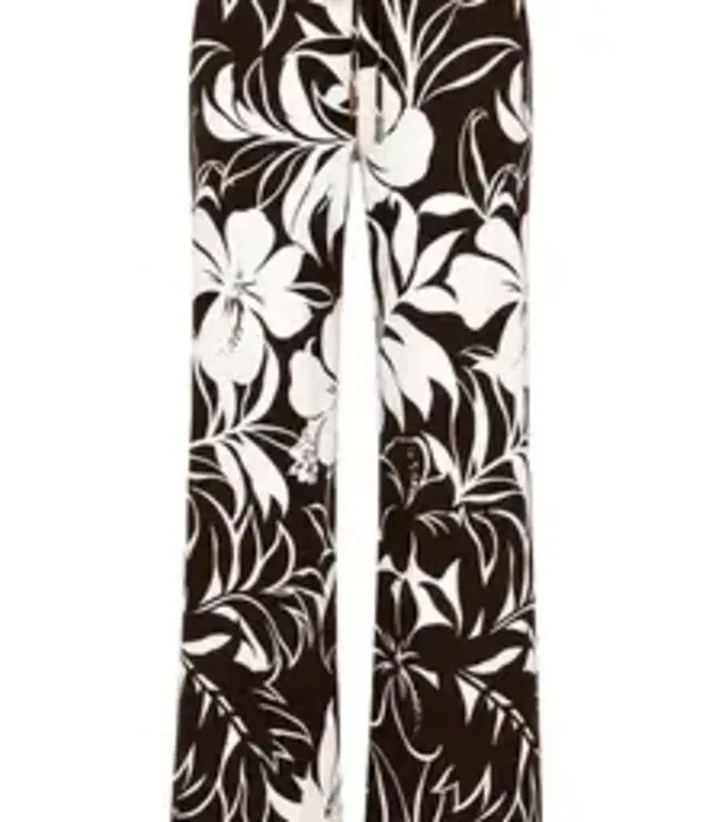 MI PIACE Travel Broek Straight Tropical Hibiscus Print 202433 Espresso