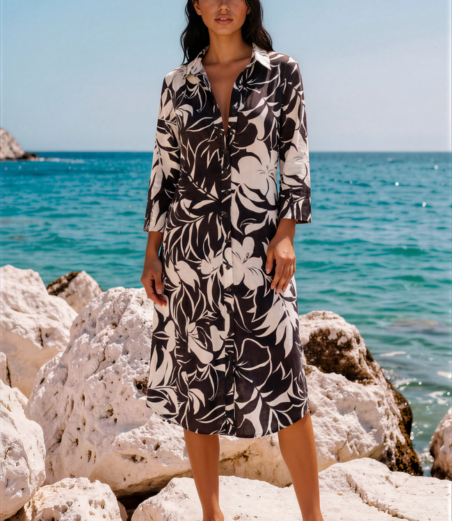 MI PIACE Travel Jurk Tropical Hibiscus Print 202092 Espresso