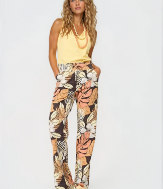 MI PIACE Travel Broek Straight Botanical Print Espresso 202089
