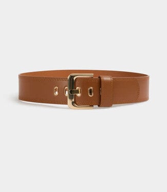 Morgan Wide faux leather belt Camel