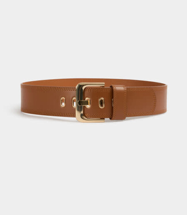Morgan Wide faux leather belt Camel