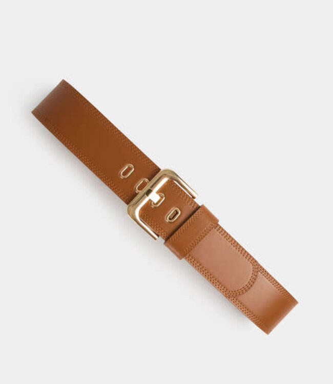 Morgan Wide faux leather belt Camel