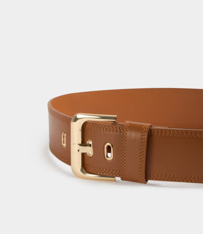 Morgan Wide faux leather belt Camel