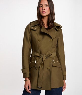 Morgan Waisted belted trenchcoat 241-Gladia with hood khaki green