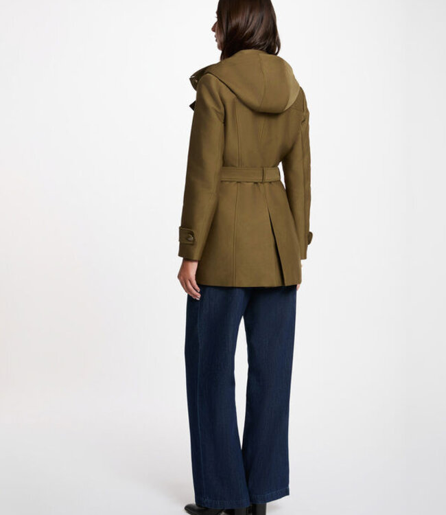Morgan Waisted belted trenchcoat 241-Gladia with hood khaki green