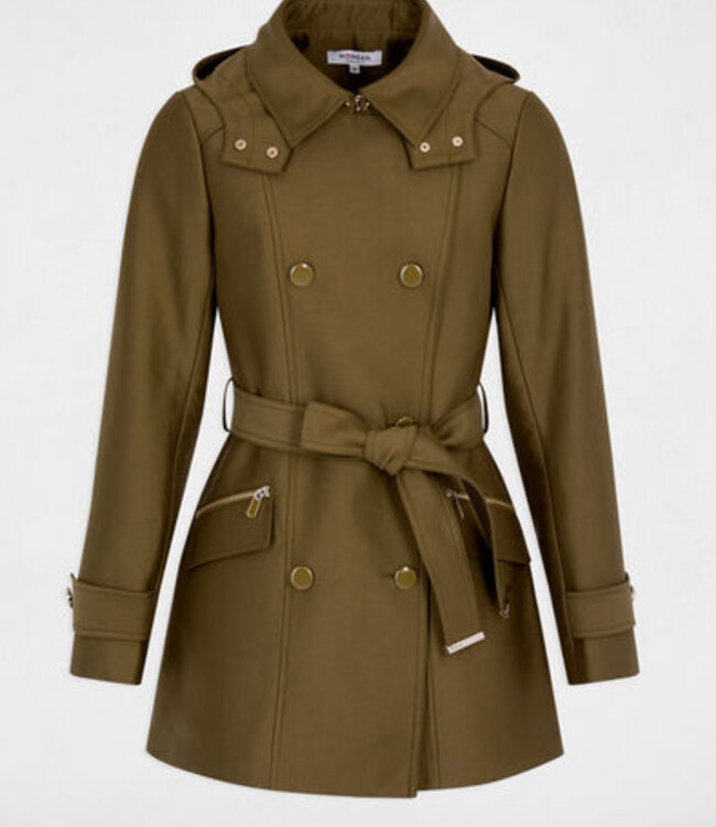 Morgan Waisted belted trenchcoat 241-Gladia with hood khaki green