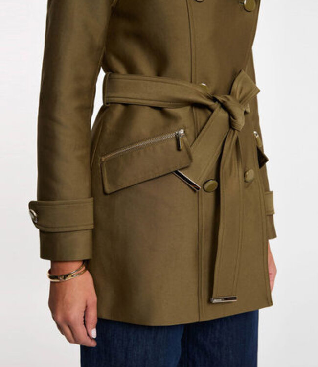 Morgan Waisted belted trenchcoat 241-Gladia with hood khaki green