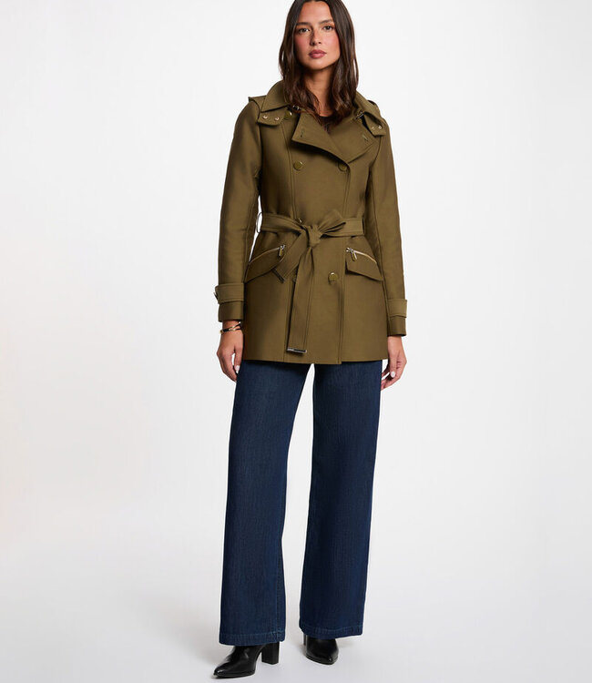 Morgan Waisted belted trenchcoat 241-Gladia with hood khaki green