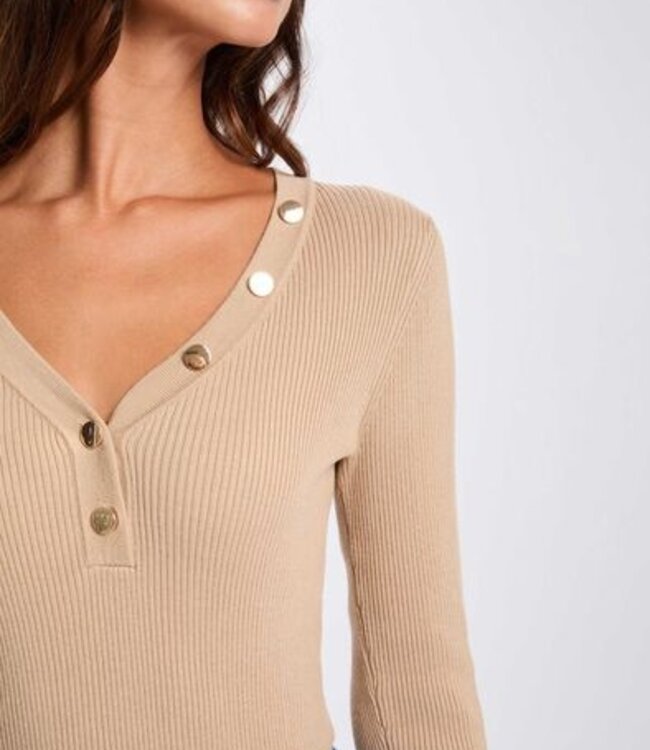 Morgan Fitted V-neck sweater 261-Mbanbin light Brown