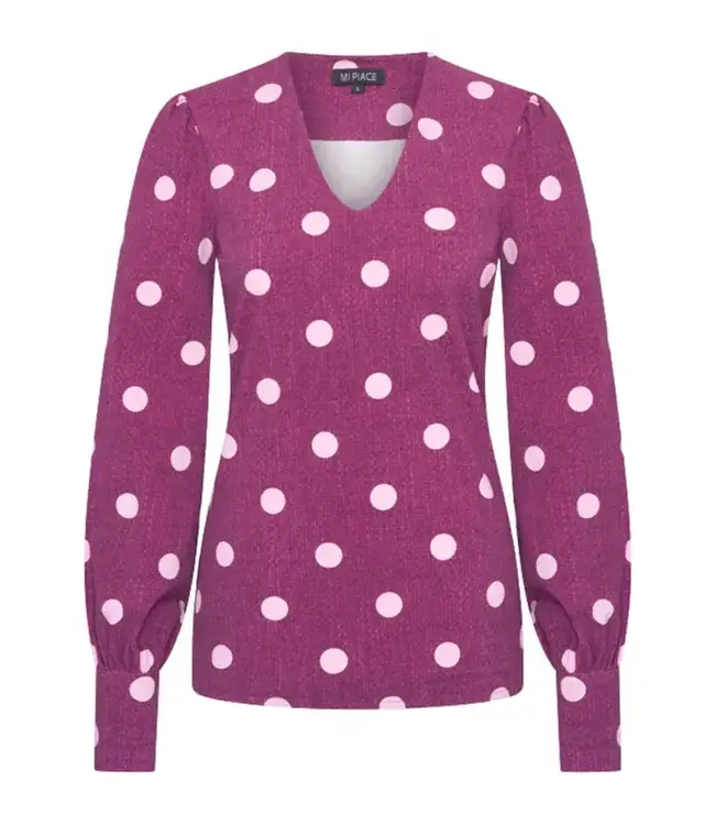 MI PIACE Travel Blouse Puff Sleeves Dot Structure Print Magenta 202226 Purple