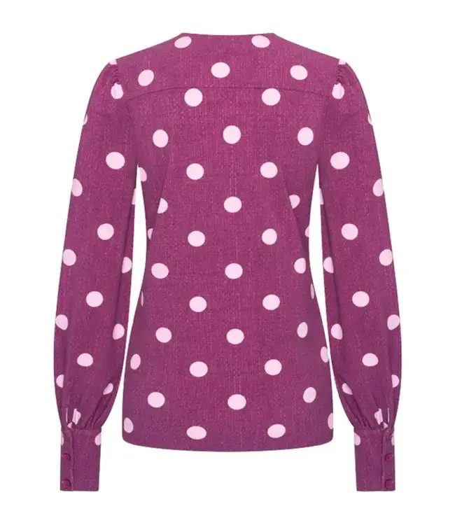 MI PIACE Travel Blouse Puff Sleeves Dot Structure Print Magenta 202226 Purple