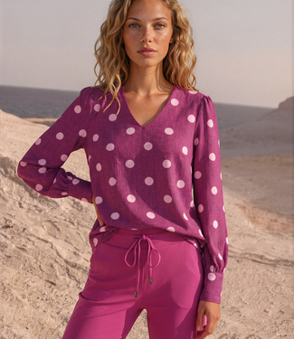 MI PIACE Travel Blouse Puff Sleeves Dot Structure Print Magenta 202226 Purple