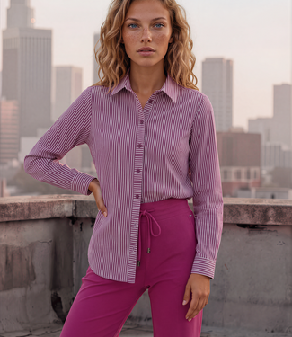 MI PIACE Travel Blouse Bow Stripe Print Magenta 202709 Purple