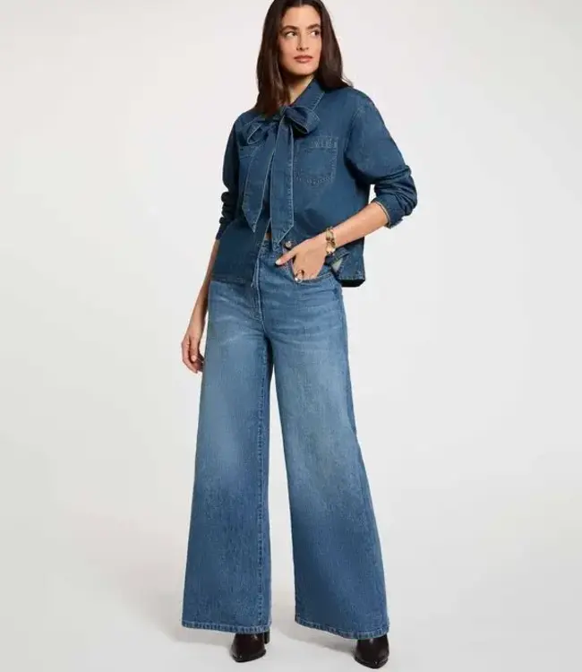 Morgan Spijkerbroek met Hoge Taille en Wijde Pijpen 262-PEXA  Stone-Wash Denim