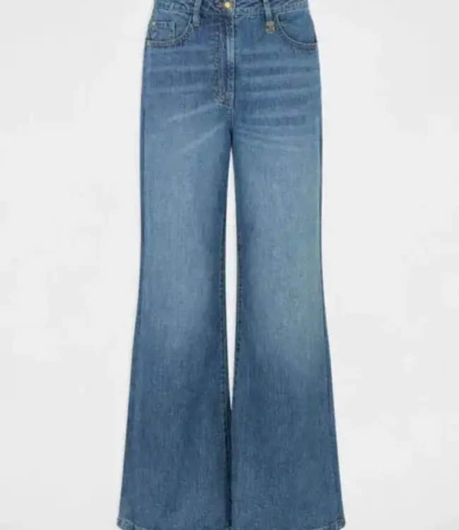 Morgan Spijkerbroek met Hoge Taille en Wijde Pijpen 262-PEXA  Stone-Wash Denim