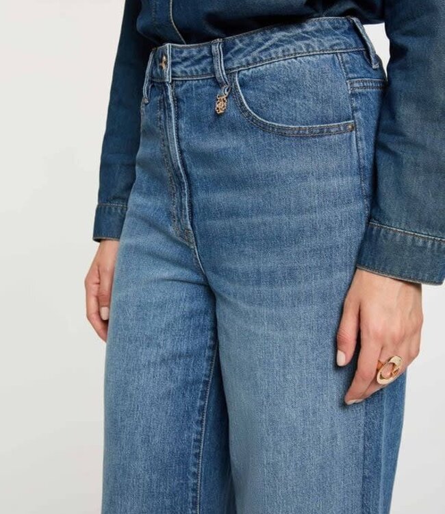 Morgan Spijkerbroek met Hoge Taille en Wijde Pijpen 262-PEXA  Stone-Wash Denim