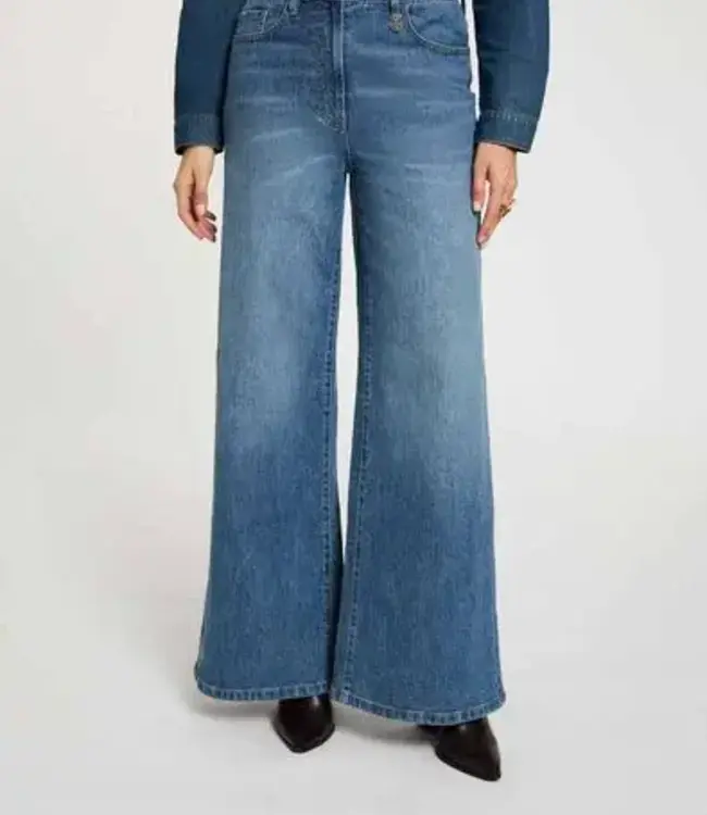Morgan Spijkerbroek met Hoge Taille en Wijde Pijpen 262-PEXA  Stone-Wash Denim