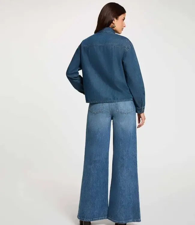 Morgan Spijkerbroek met Hoge Taille en Wijde Pijpen 262-PEXA  Stone-Wash Denim