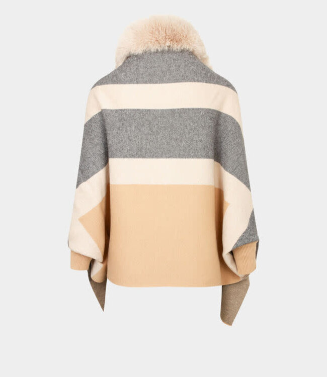 Morgan Poncho met details van imitatiebont in zandkleur