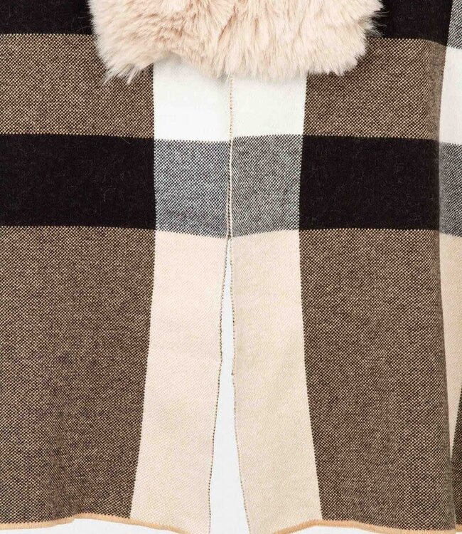 Morgan Poncho met details van imitatiebont in zandkleur