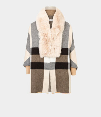 Morgan Poncho met details van imitatiebont in zandkleur