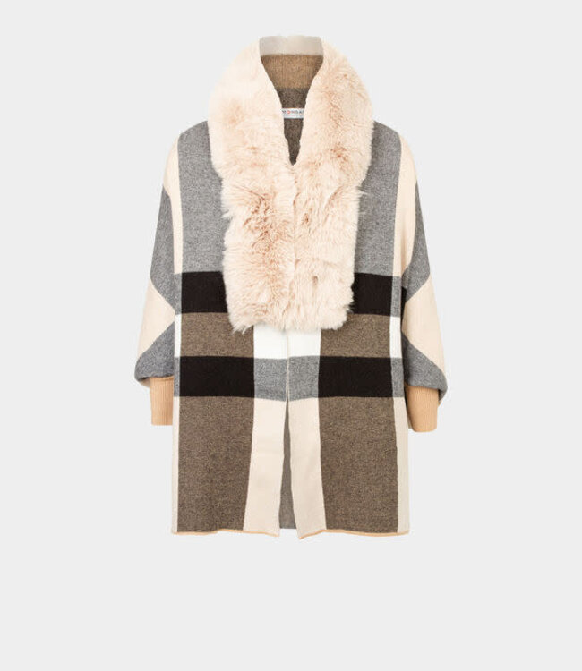 Morgan Poncho met details van imitatiebont in zandkleur